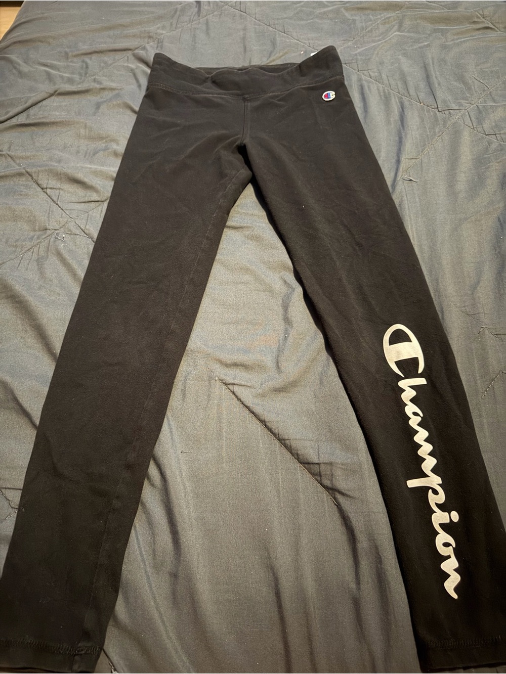 Champion Black Leggings with White Script Logo